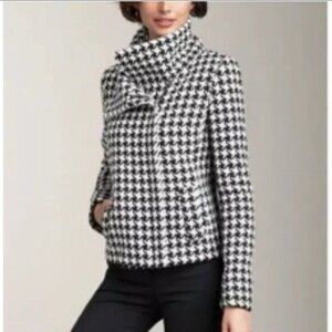 Houndstooth Wool Biker Jacket Funnel Neck Grunge Punk Chic (6)